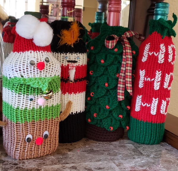 Christmas Totem Pole Wine Bag Addi Pro Pattern - Reindeer, Elf, Santa Claus
