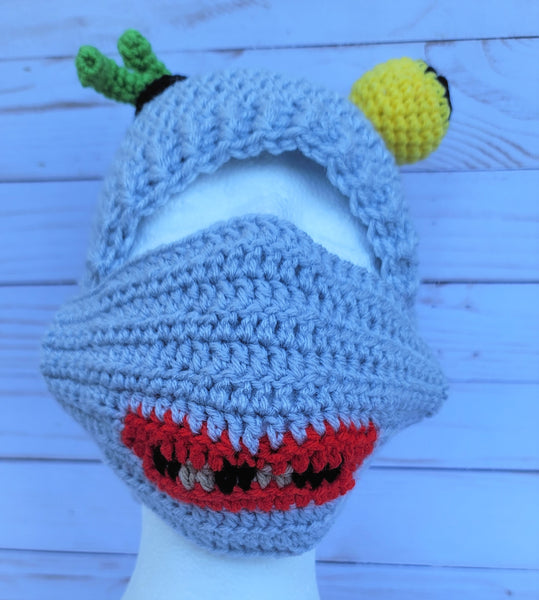 Zombie Messy Bun Hat Crochet Pattern with Snaggle-Tooth Face Mask Pattern