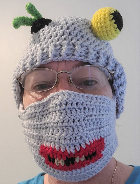 Zombie Messy Bun Hat Crochet Pattern with Snaggle-Tooth Face Mask Pattern